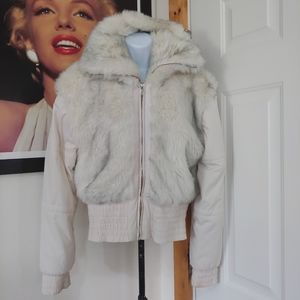 Che Bella Faux Fur Coat, Women's Size L, Cream/White/Grey/ Champagne